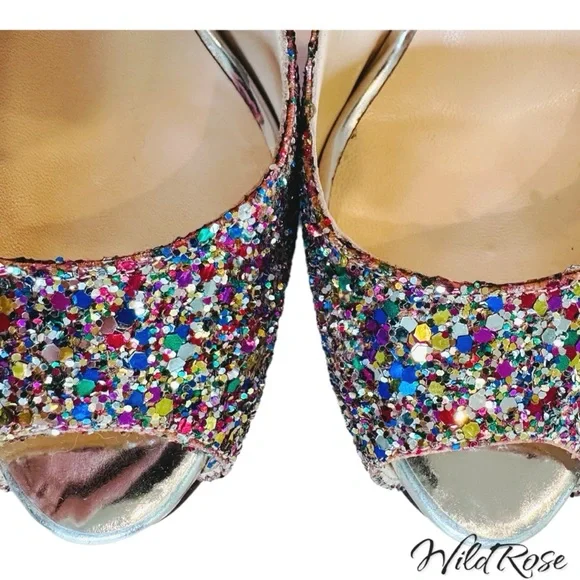 CHRISTIAN LOUBOUTIN Sparkle Confetti Glitter Prive Slingback Pump Sandals SZ 36